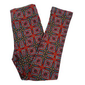 LuLaRoe Red Blue Green Tile Pattern Mosaic Boho Hippie Festival Leggings S/M